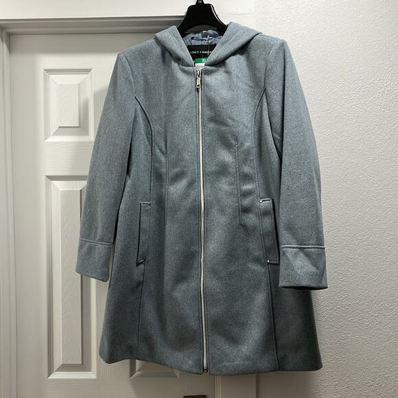 Vince Camuto hooded faux wool women zip Jacket Mid length Blue XL - Picture 5 of 6